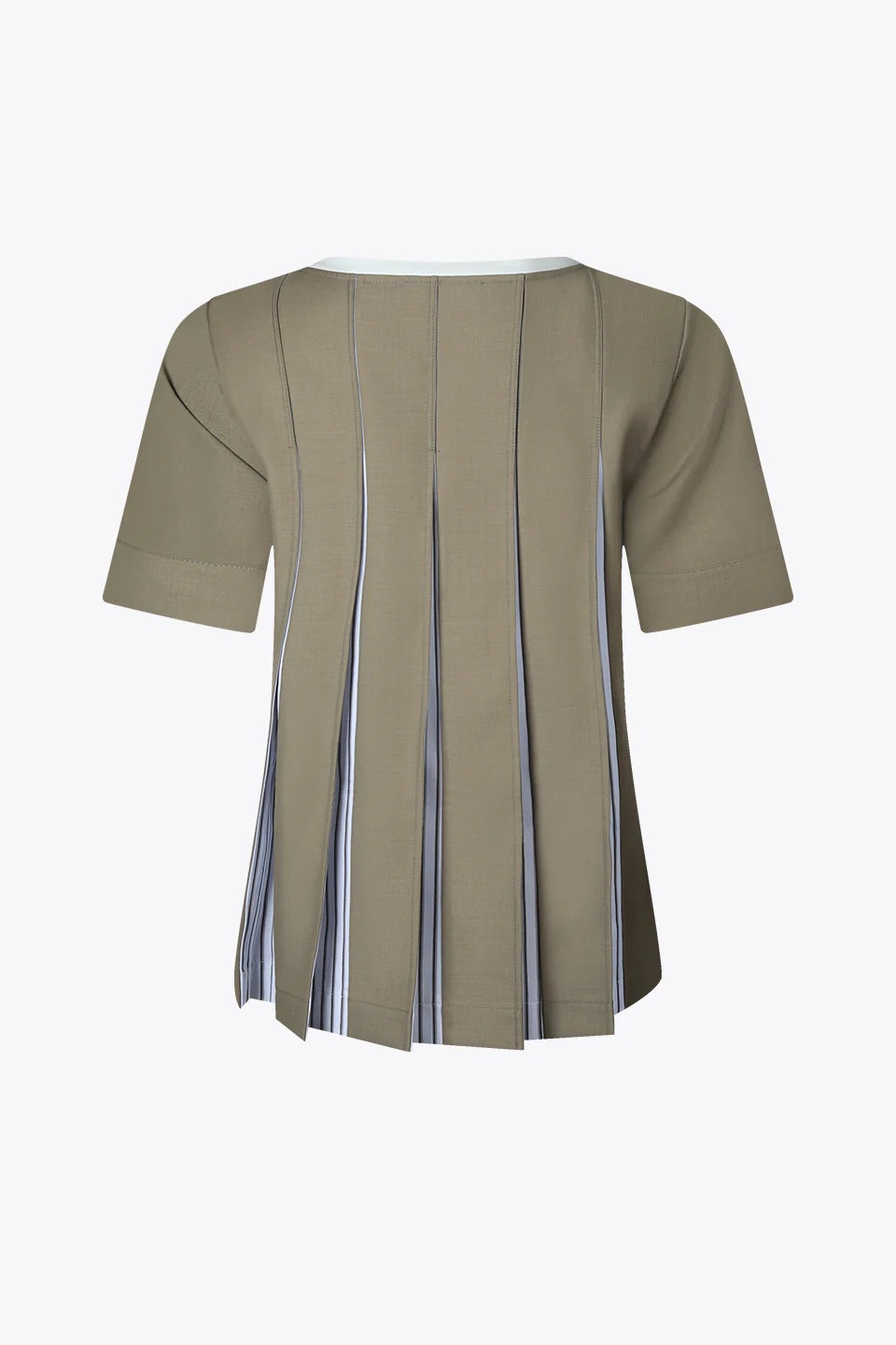 Premium Wool Shirting Block-Pleated Top (White)