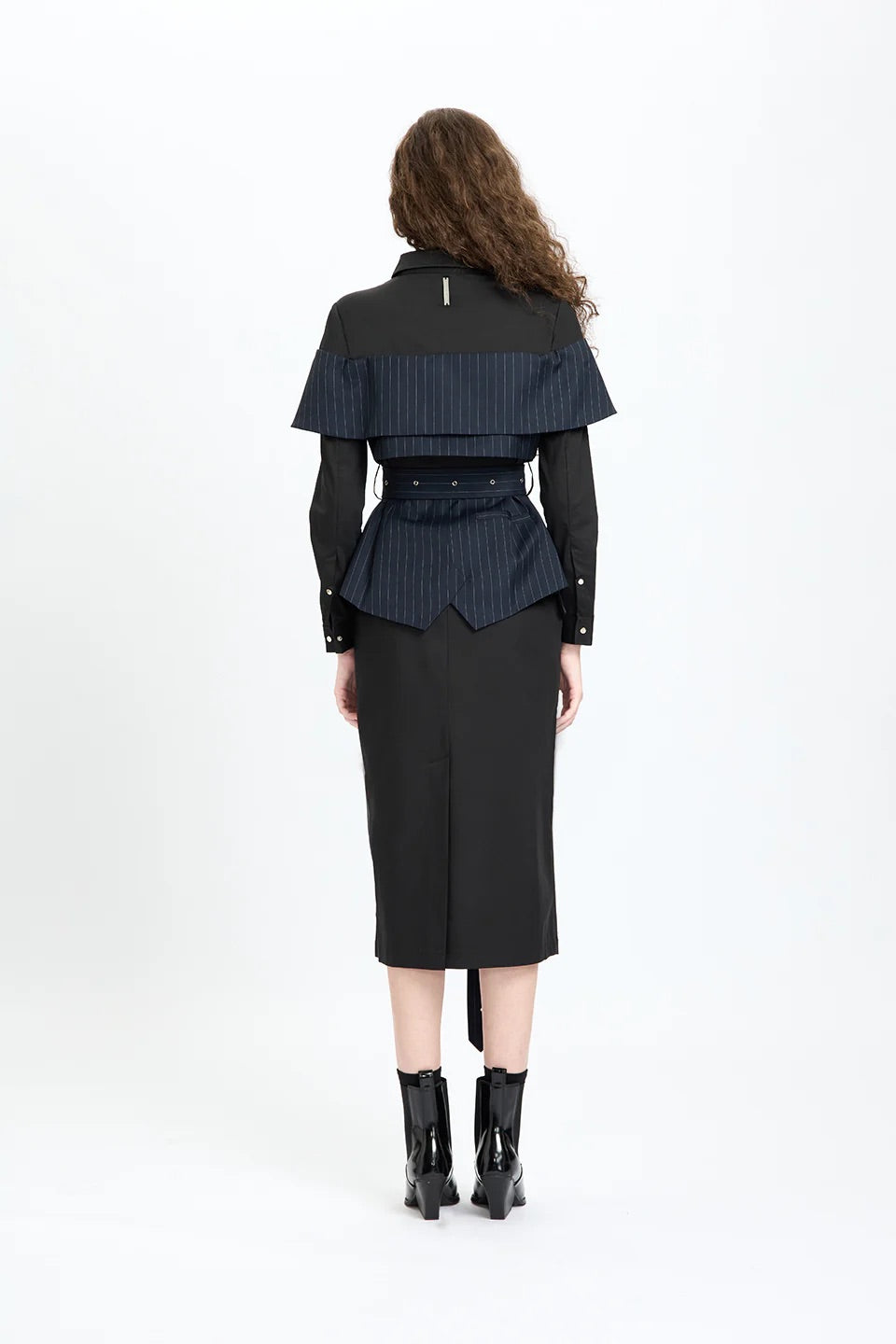 Pinstripe Inner-Layered Shirtdress