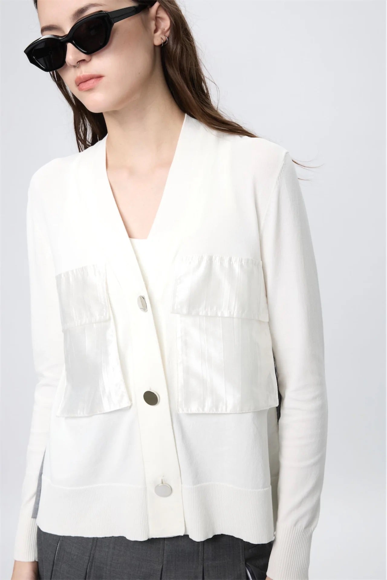 Back Pleated Cardigan (Grey)