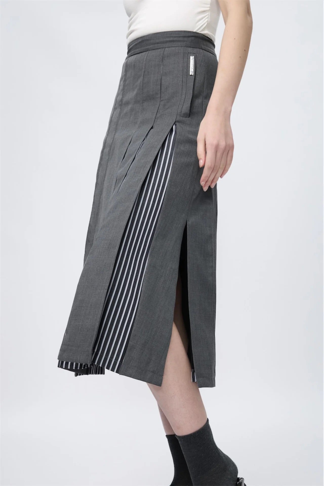Block-Pleated Flare Shirting Skirt