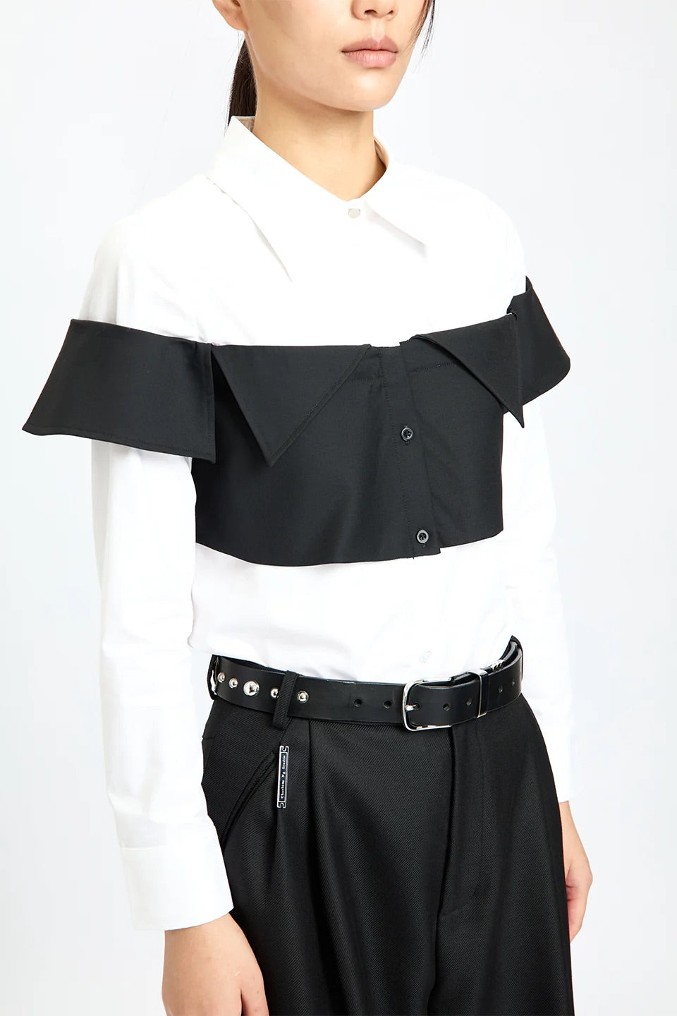 Monochrome Chic Panel Shirt White