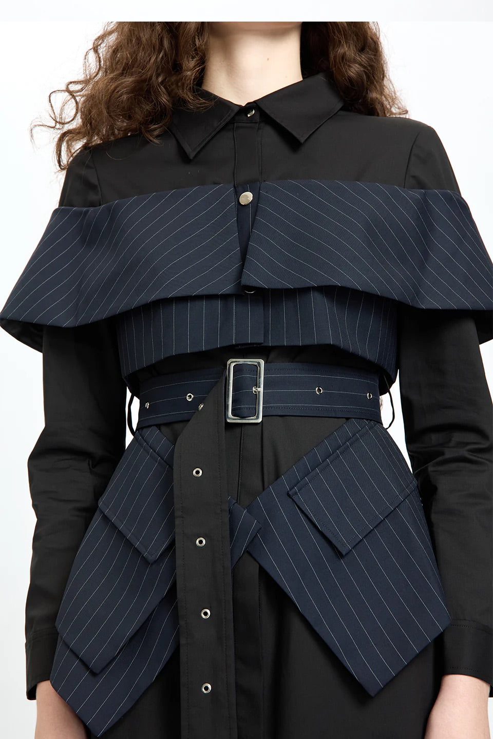 Pinstripe Inner-Layered Shirtdress
