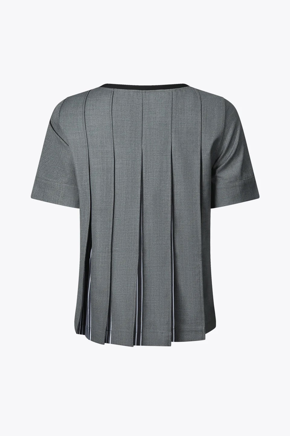 Premium Wool Shirting Block-Pleated Top (Black)