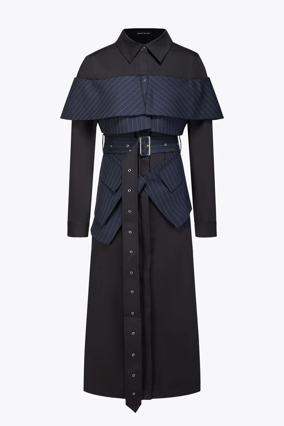 Pinstripe Inner-Layered Shirtdress