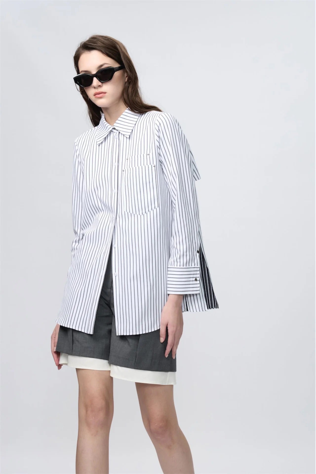 Flare Combo Pleated Boyfriend Shirt