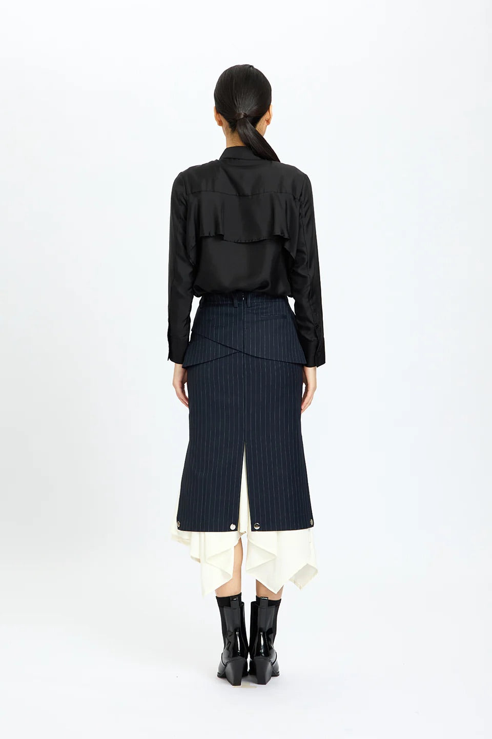 Ruffled Pinstripe Combo Skirt