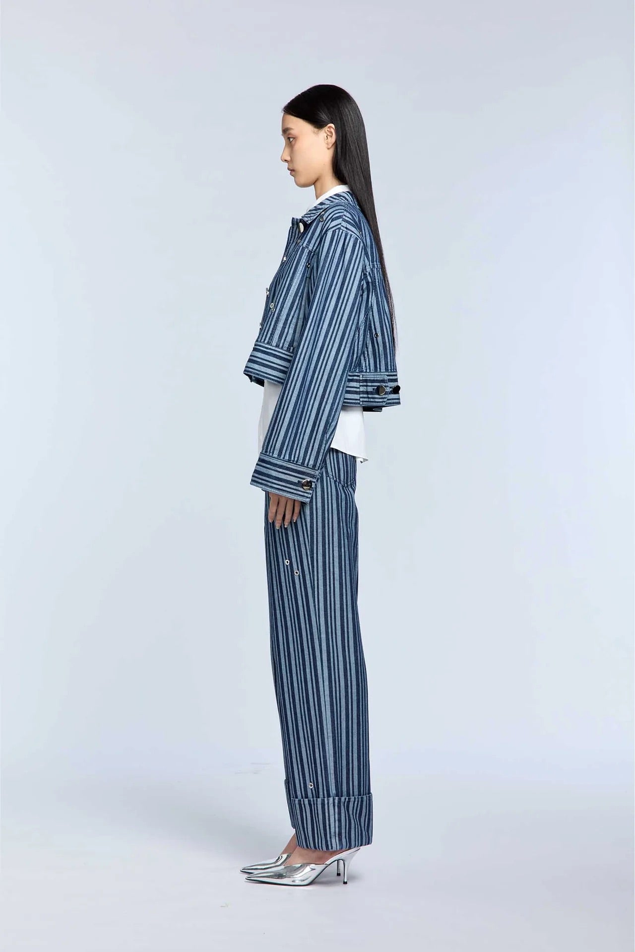 Cropped Eyelet Denim Jacket