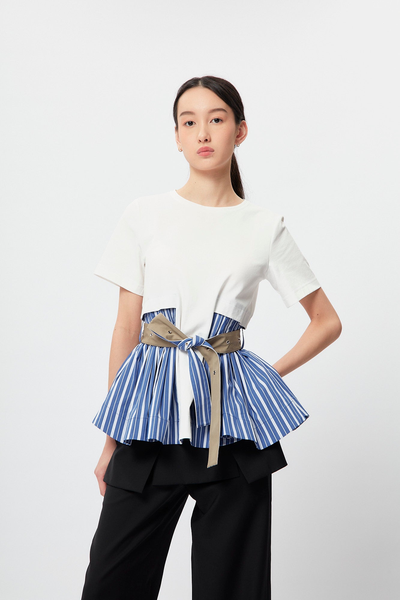 Fem-Working Peplum Tee - White