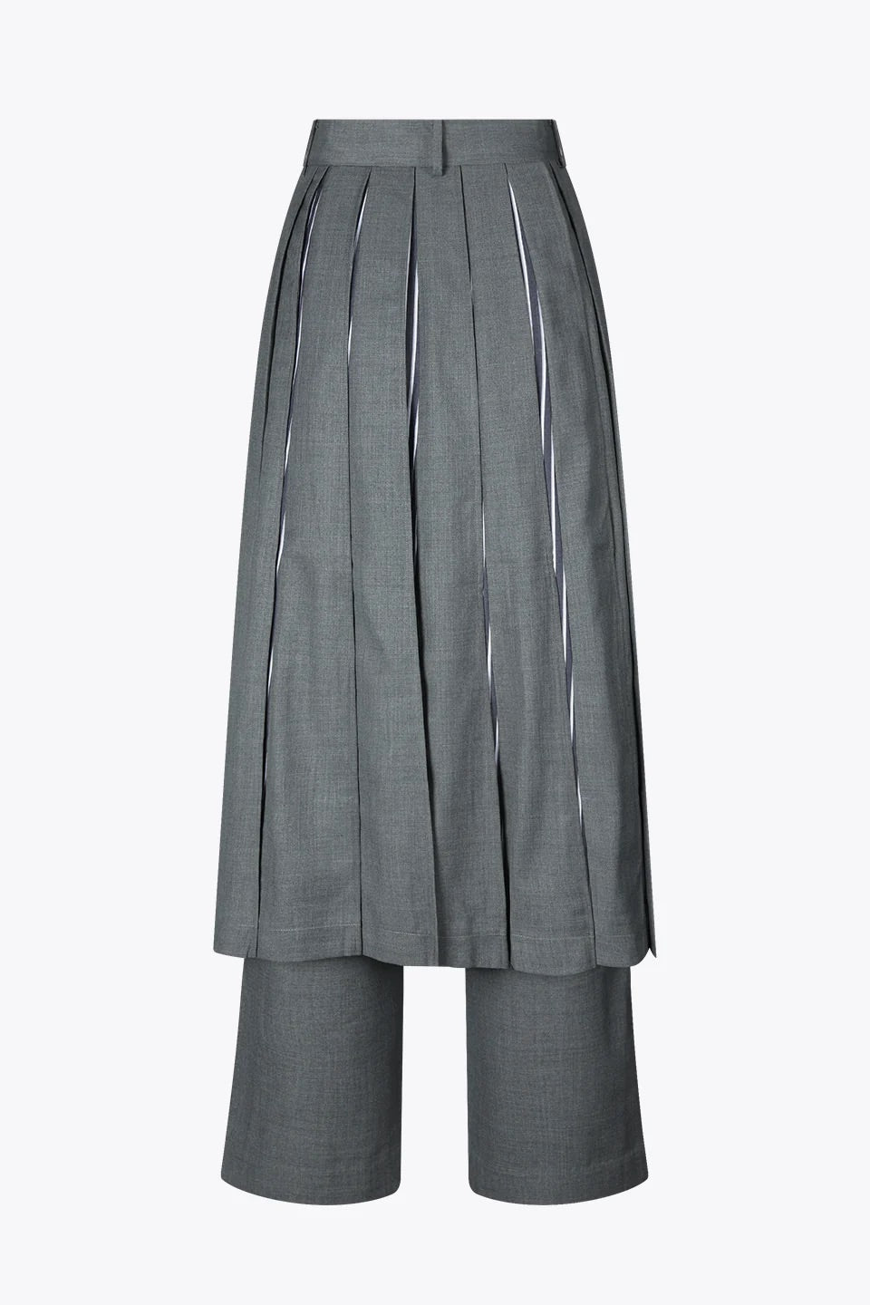 Block-Pleated Flare Shirting Trousers (Grey)