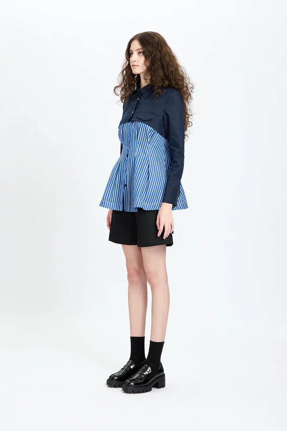 Layered Crop & Peplum Shirt Blue