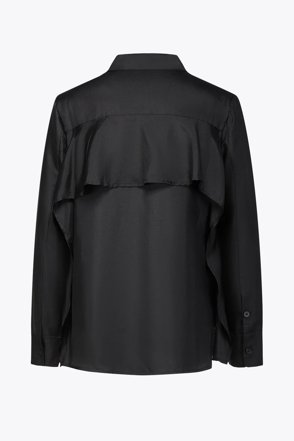 Back-Ruffles Midnight Silk Shirt Black