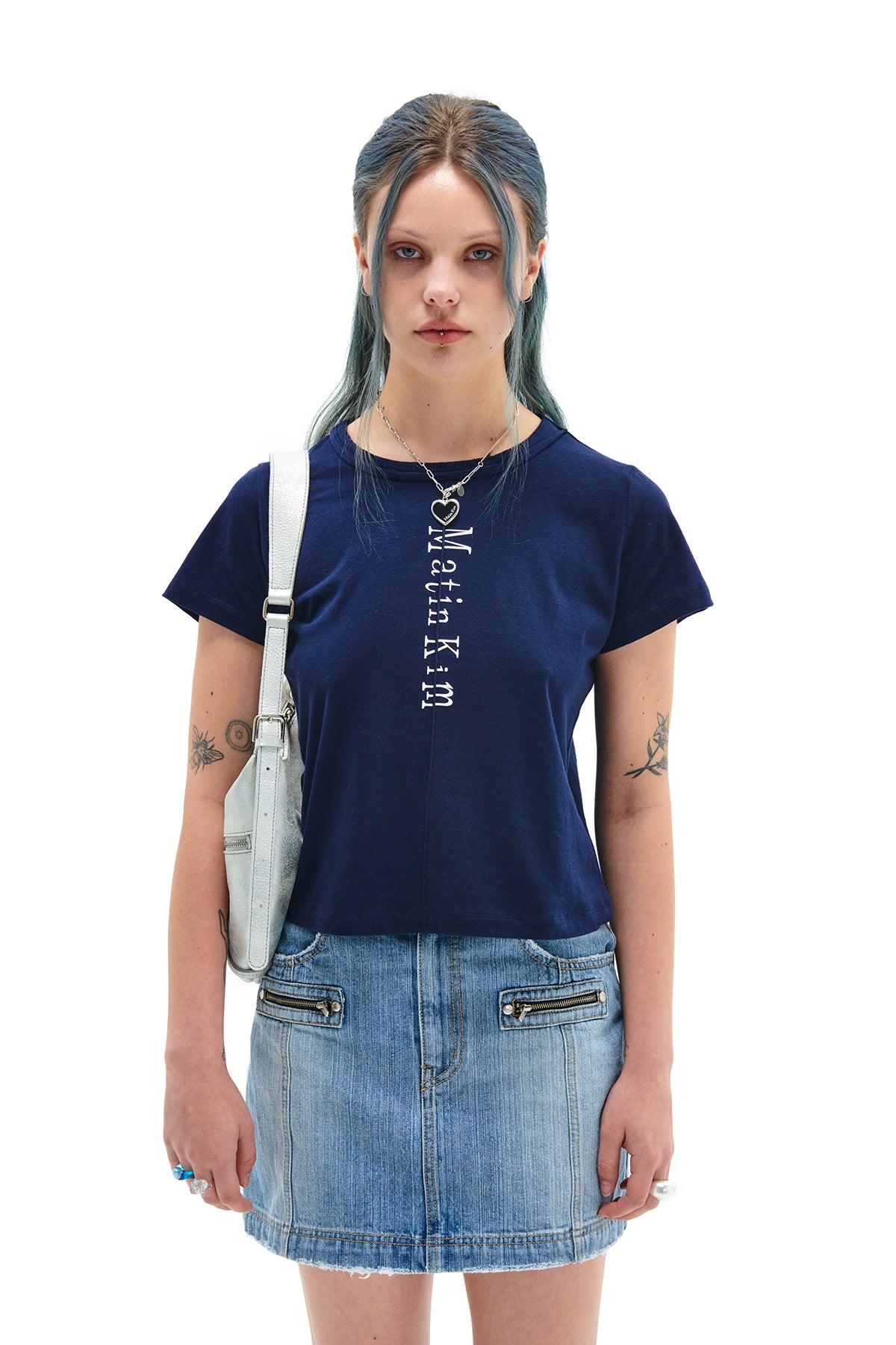 MATIN PINTUCK CROP TOP IN NAVY