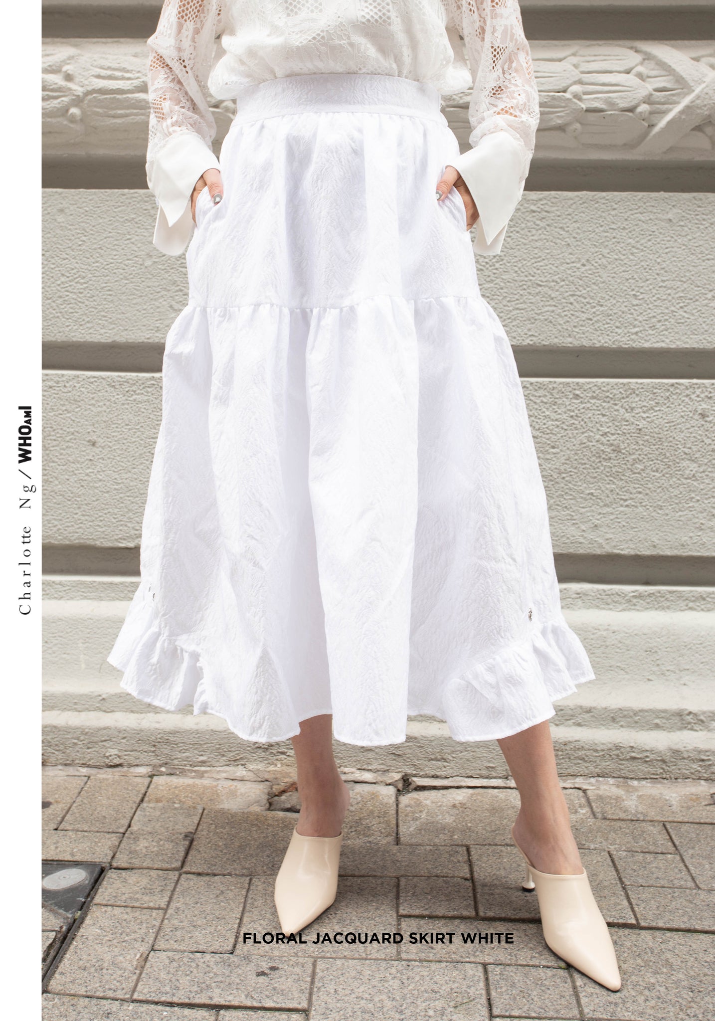 Floral Jacquard Skirt White - whoami