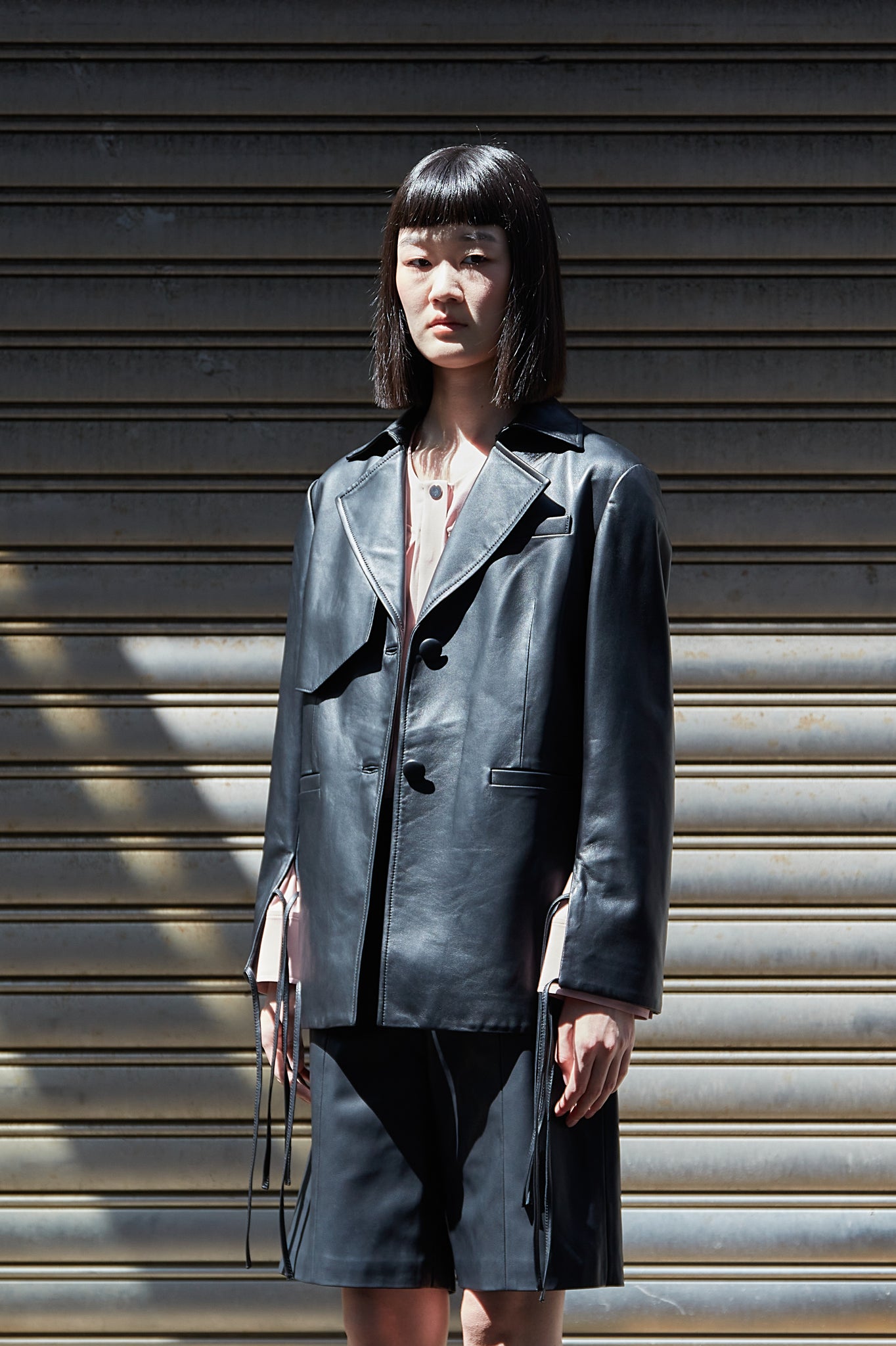 Frills Leather Blazer Black