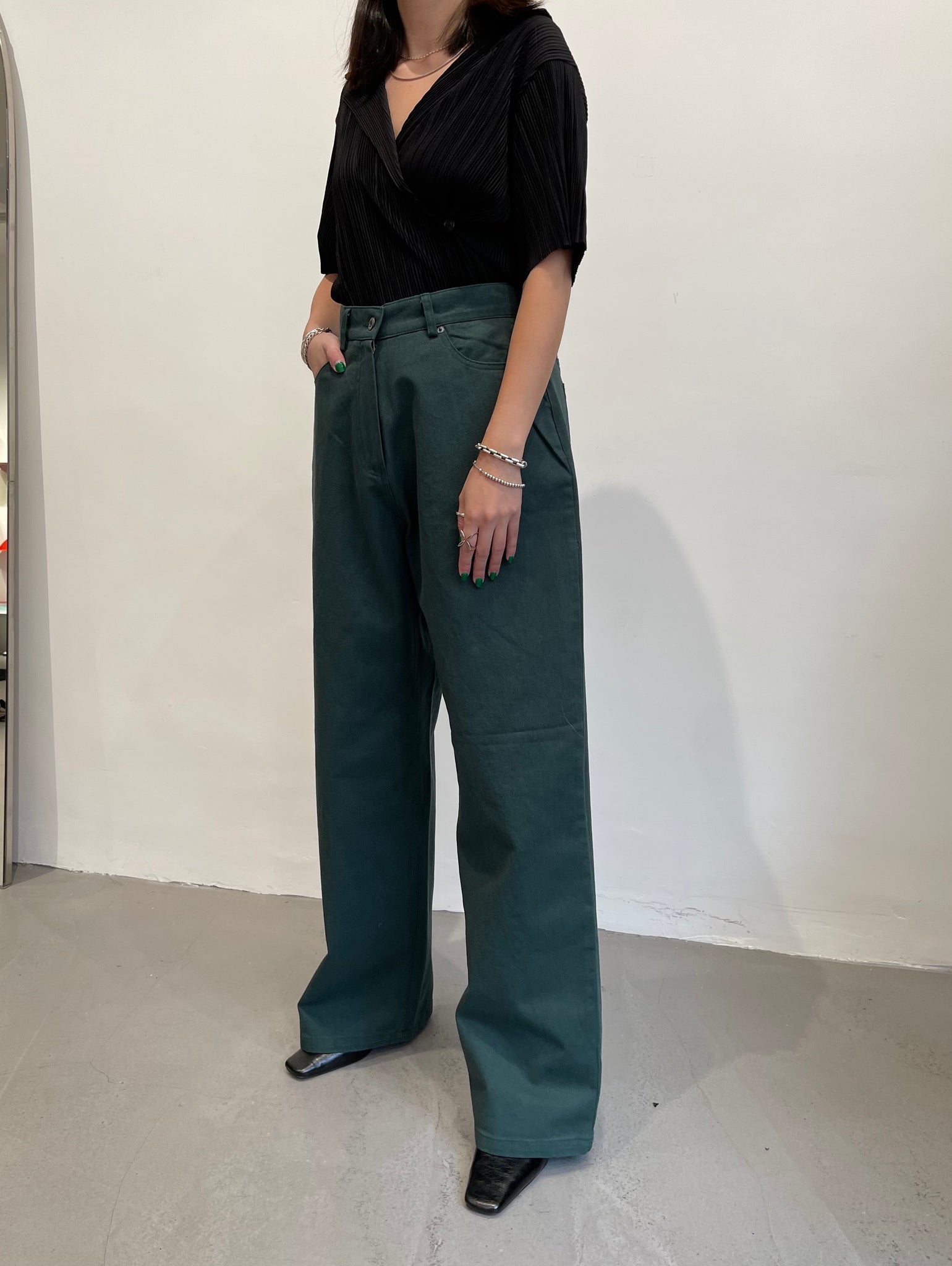 Wide Leg Colour Denim Dark Green