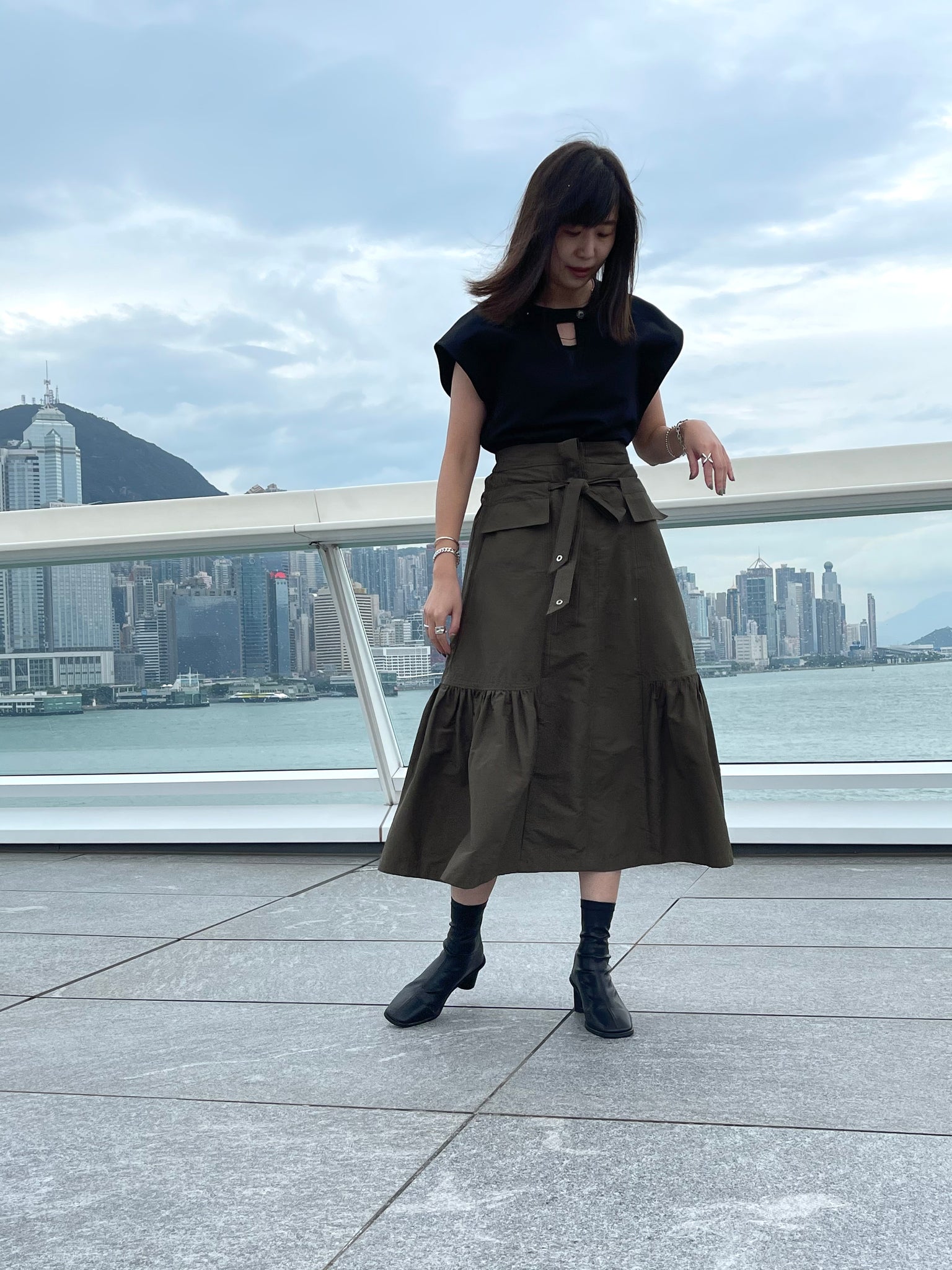 Restructured Waistline Skirt Military Green