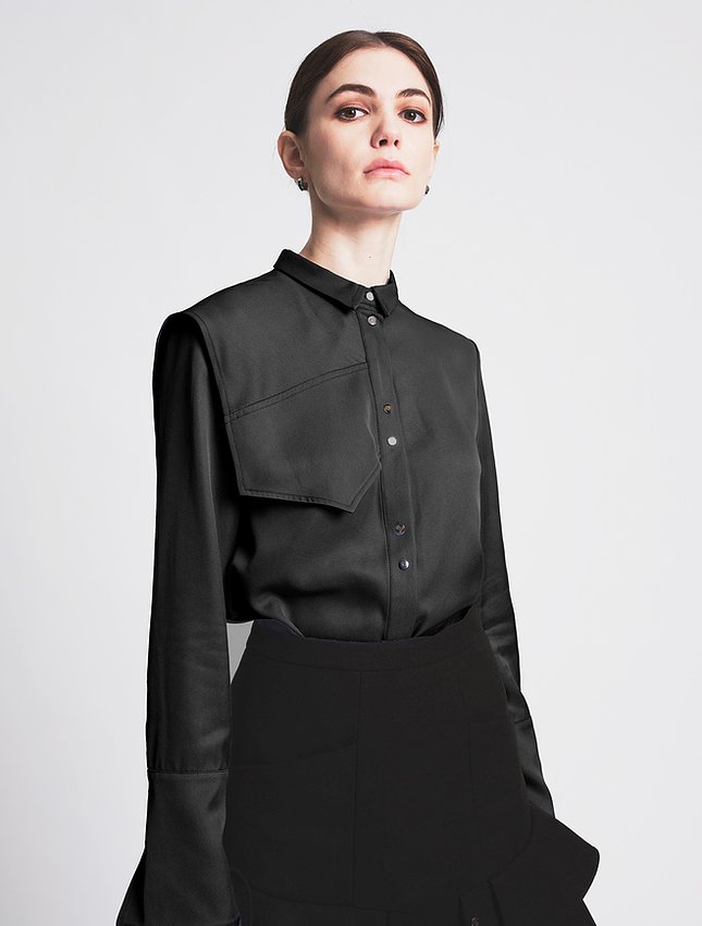 Asymmetric Shoulder Shirt Black - whoami