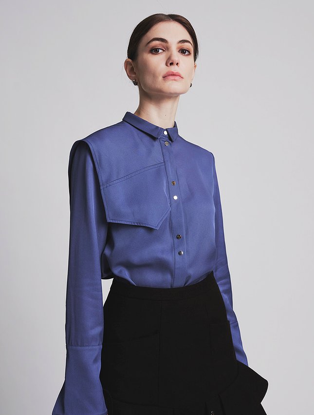 Asymmetric Shoulder Shirt Blue - whoami