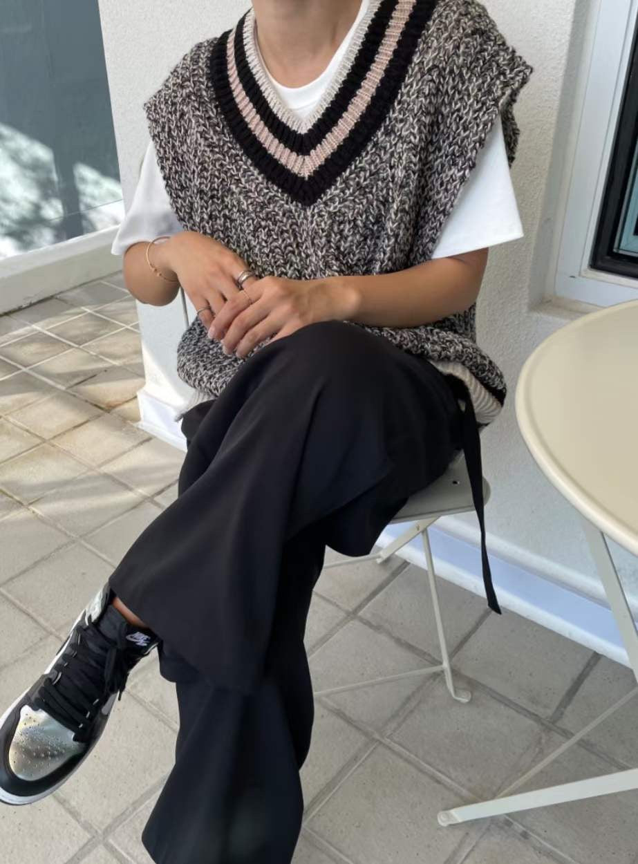 Oversize Marble Knit Vest Black