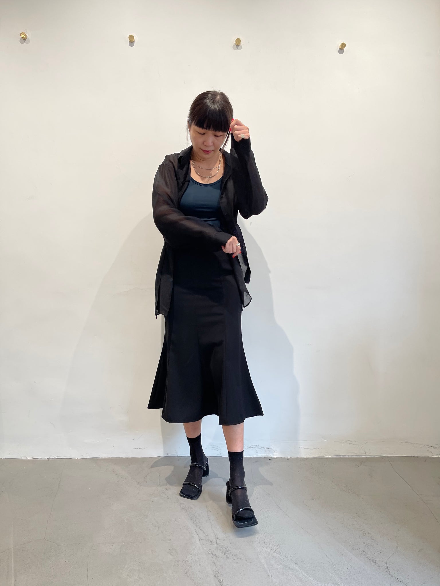Seam Side Slit See Through Shirt Black