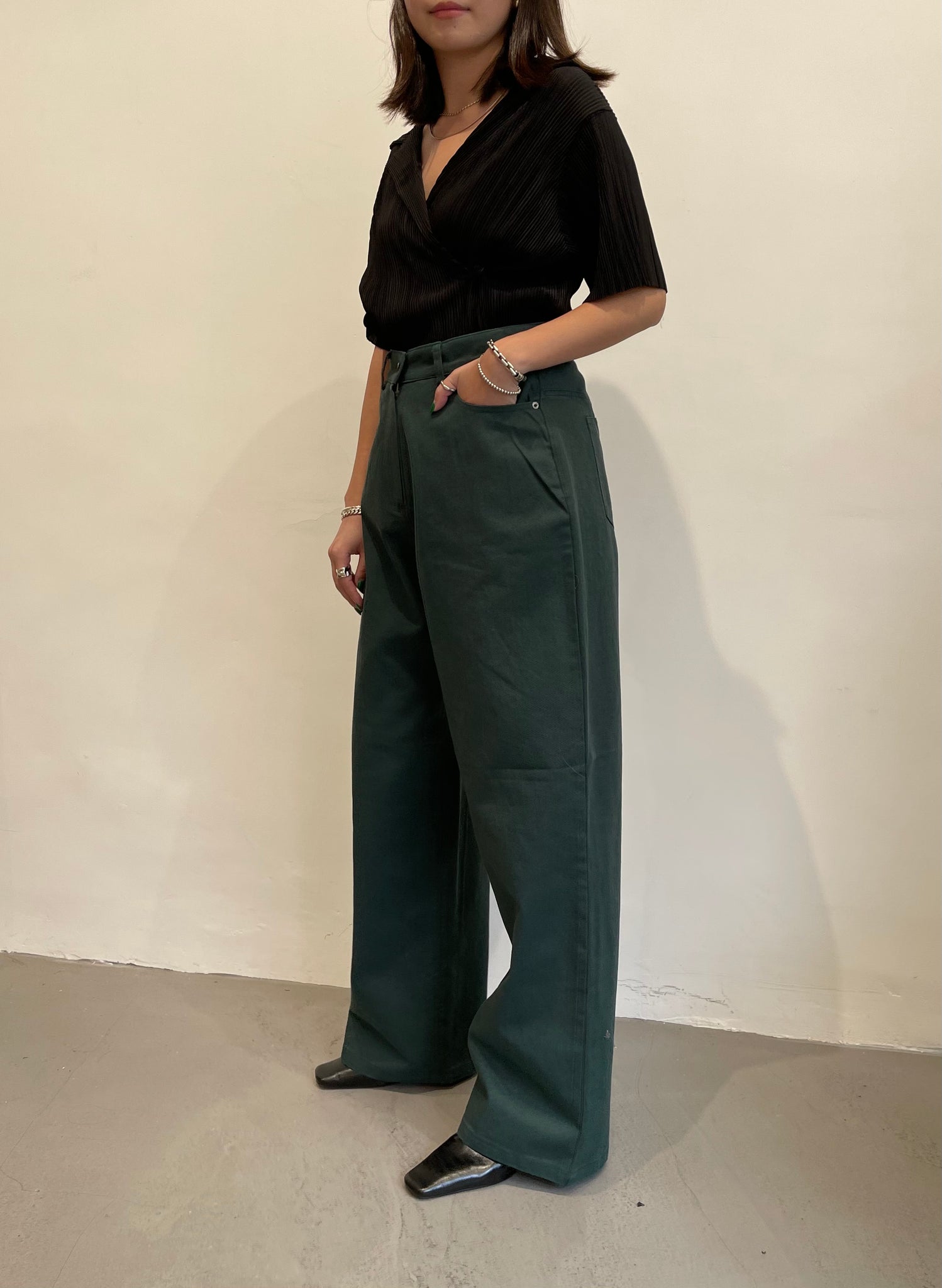 Wide Leg Colour Denim Dark Green