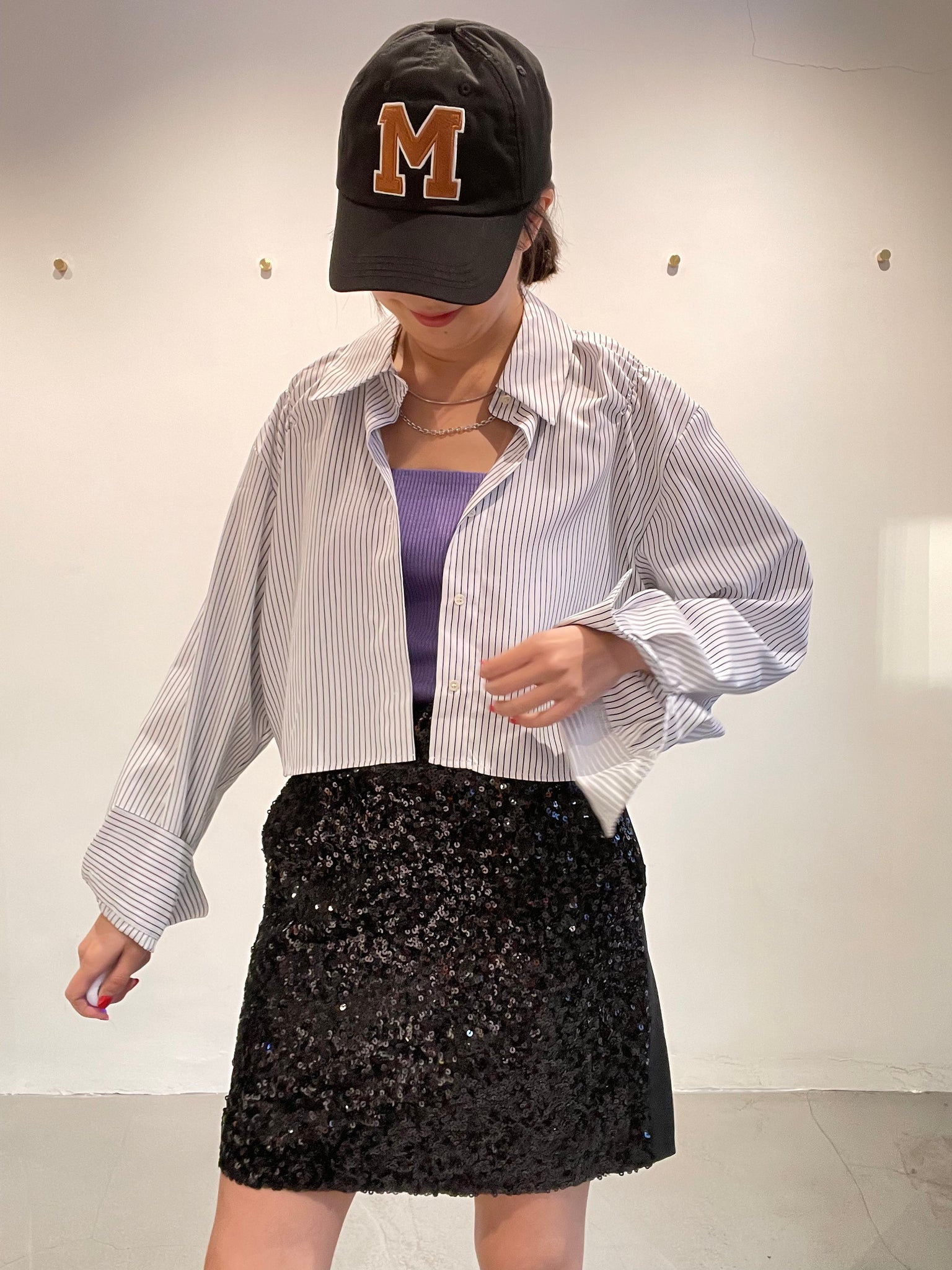 Premium Cropped Strip Shirt White