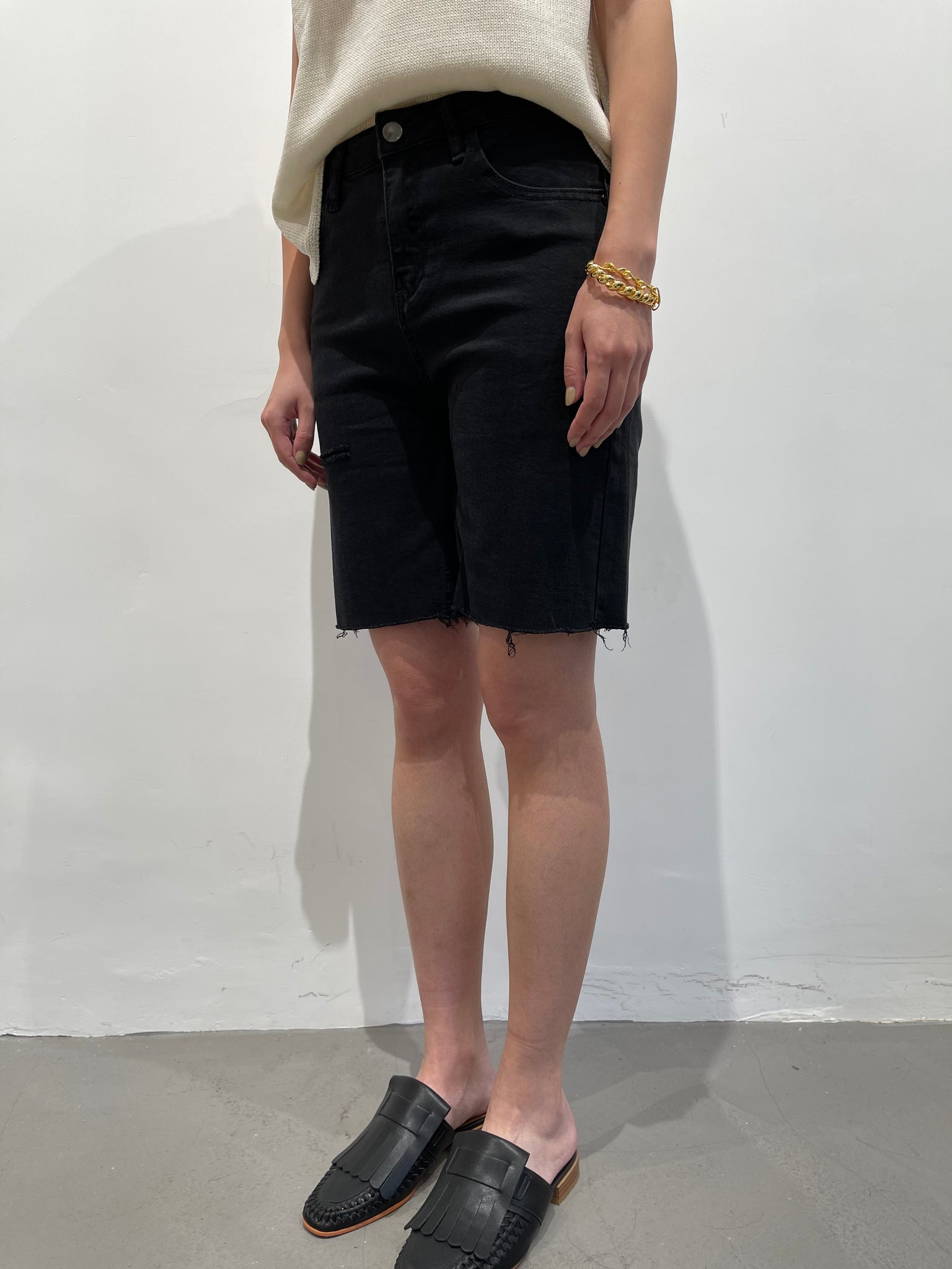 Washed Tight Denim Shorts Black