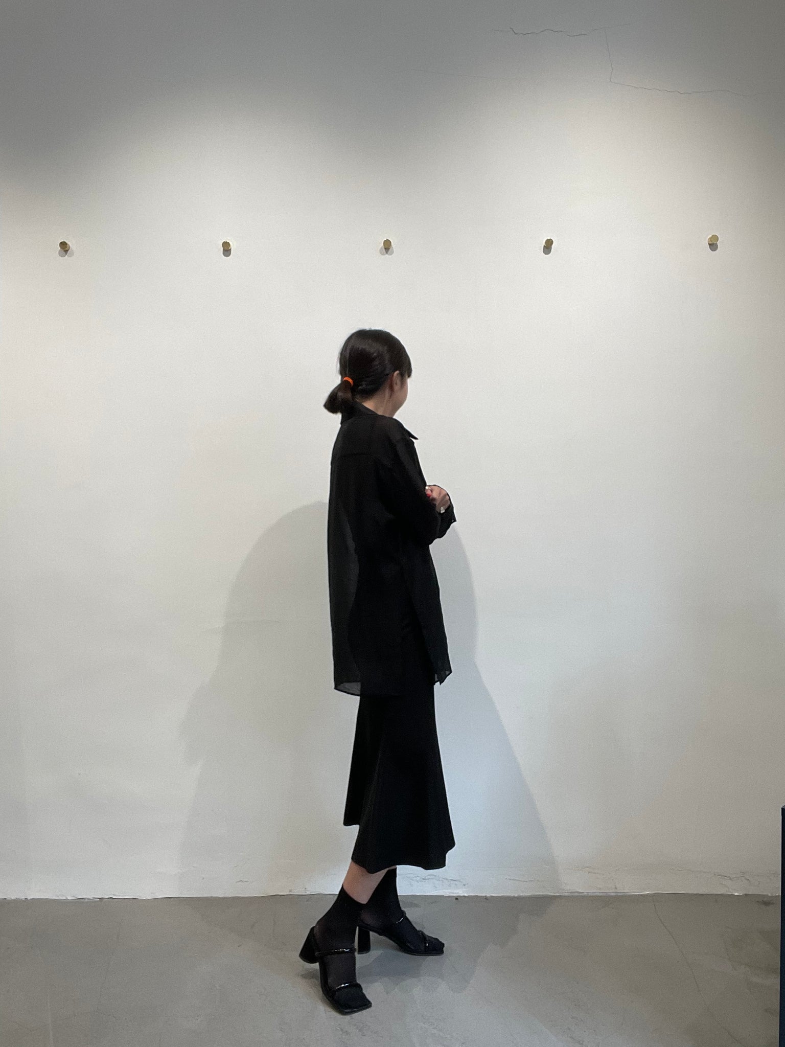 Seam Side Slit See Through Shirt Black