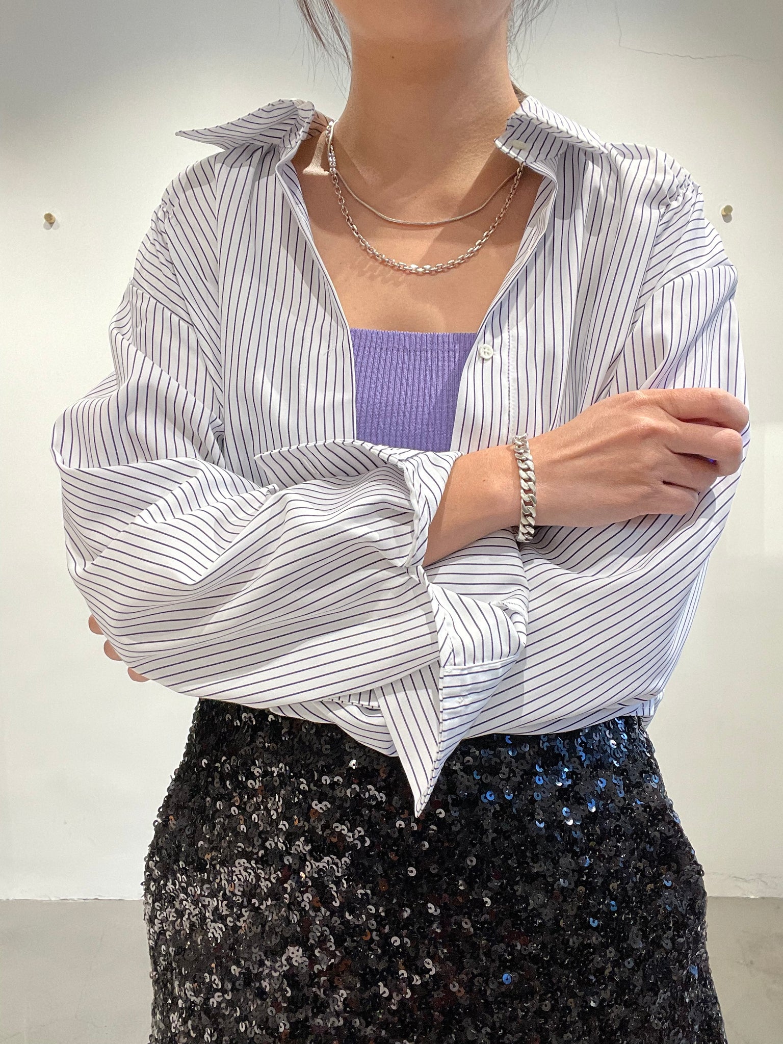 Premium Cropped Strip Shirt White