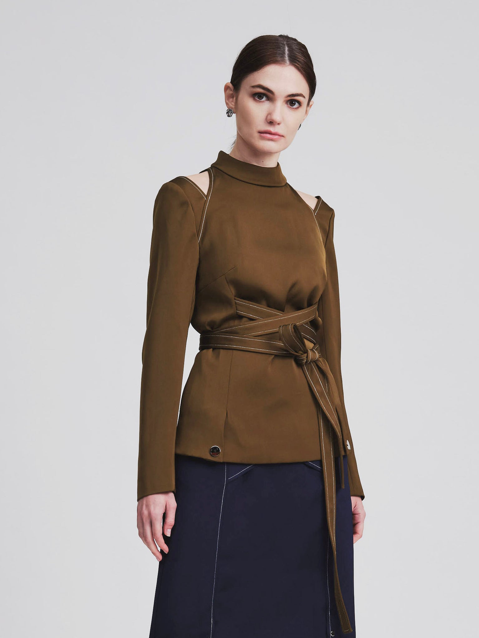 Off Shoulder Belted Blouse Olive - whoami