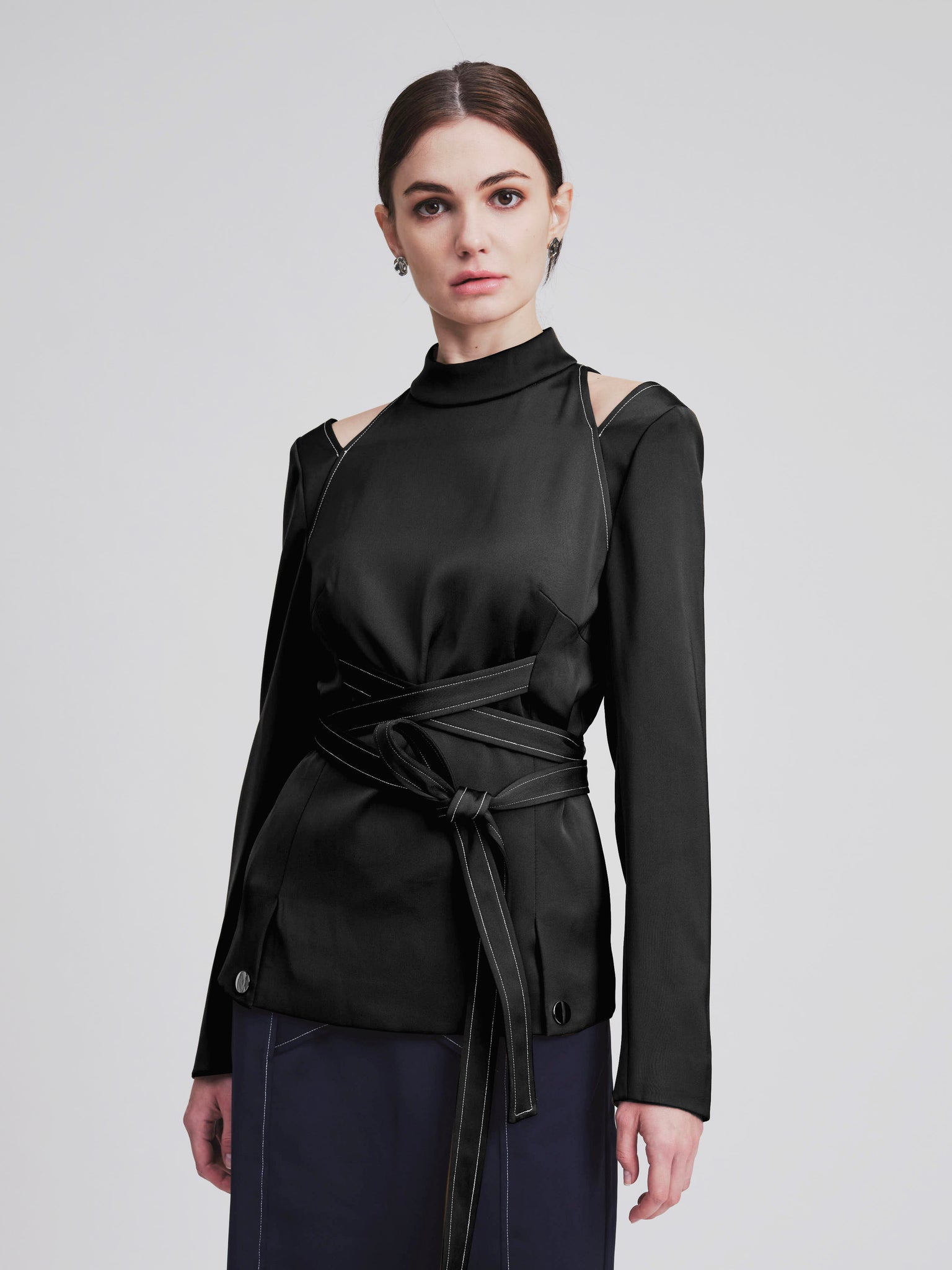 Off Shoulder Belted Blouse Black - whoami
