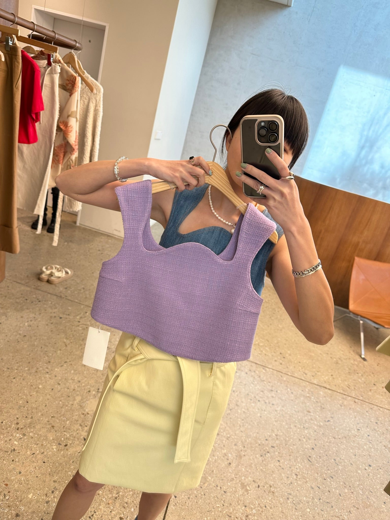 IKARO TWEED CURVED CROP TOP(LILAC)