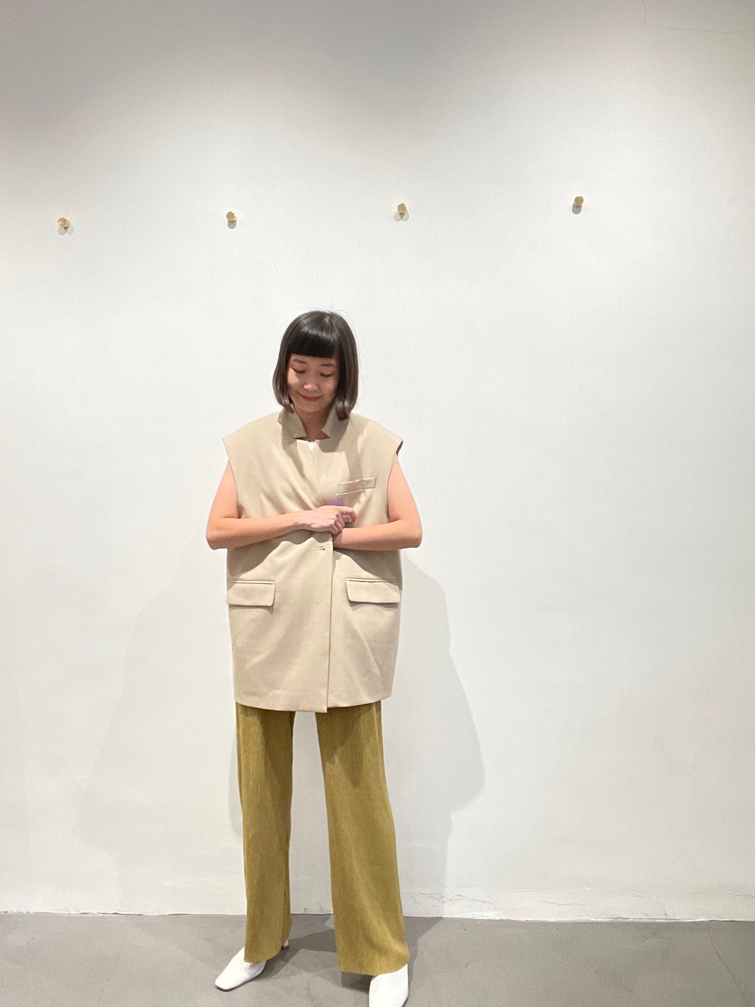 Cool Collarless Vest Jacket Light Beige