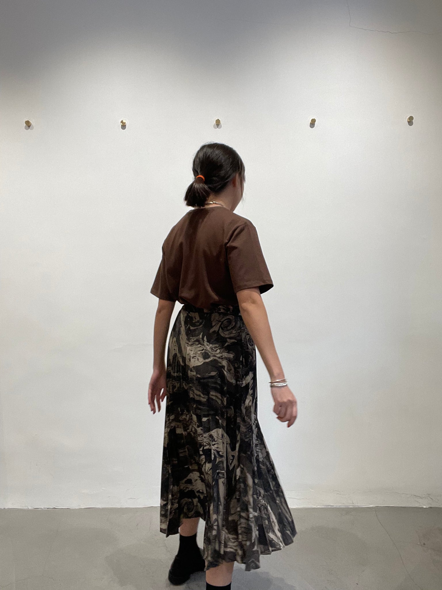 Fall Marble Print Pleated Skirt Brown