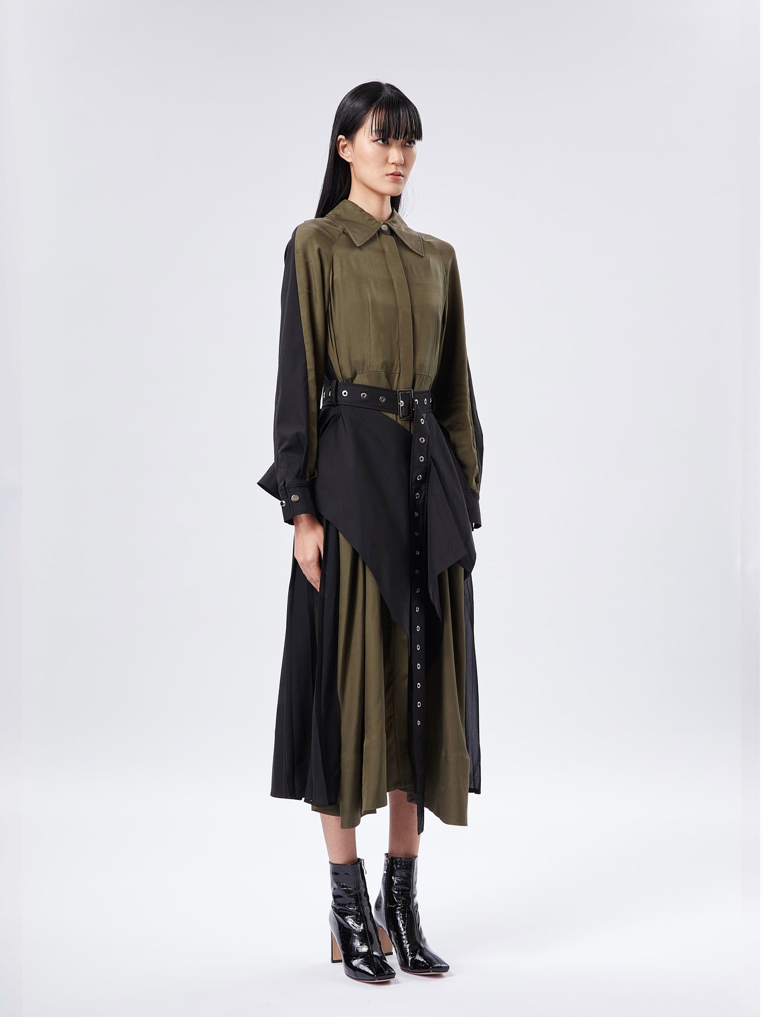 2-Tone Trench & Dress Military Green & Black