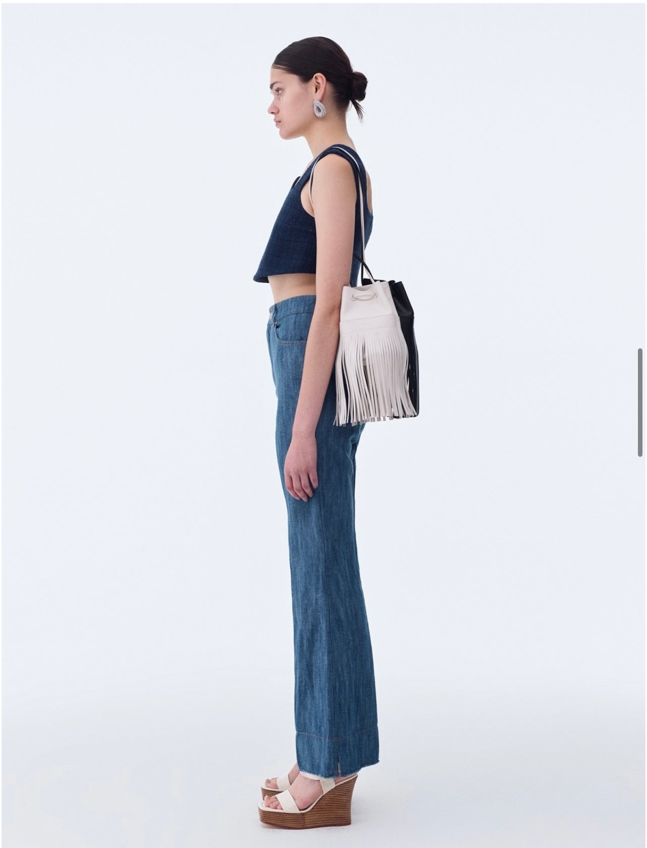 BOHEMIAN FRINGED MINI BUCKET BAG (IVORY)