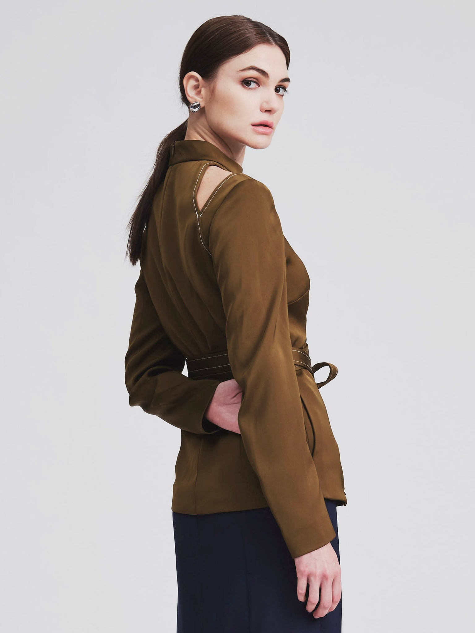 Off Shoulder Belted Blouse Olive - whoami