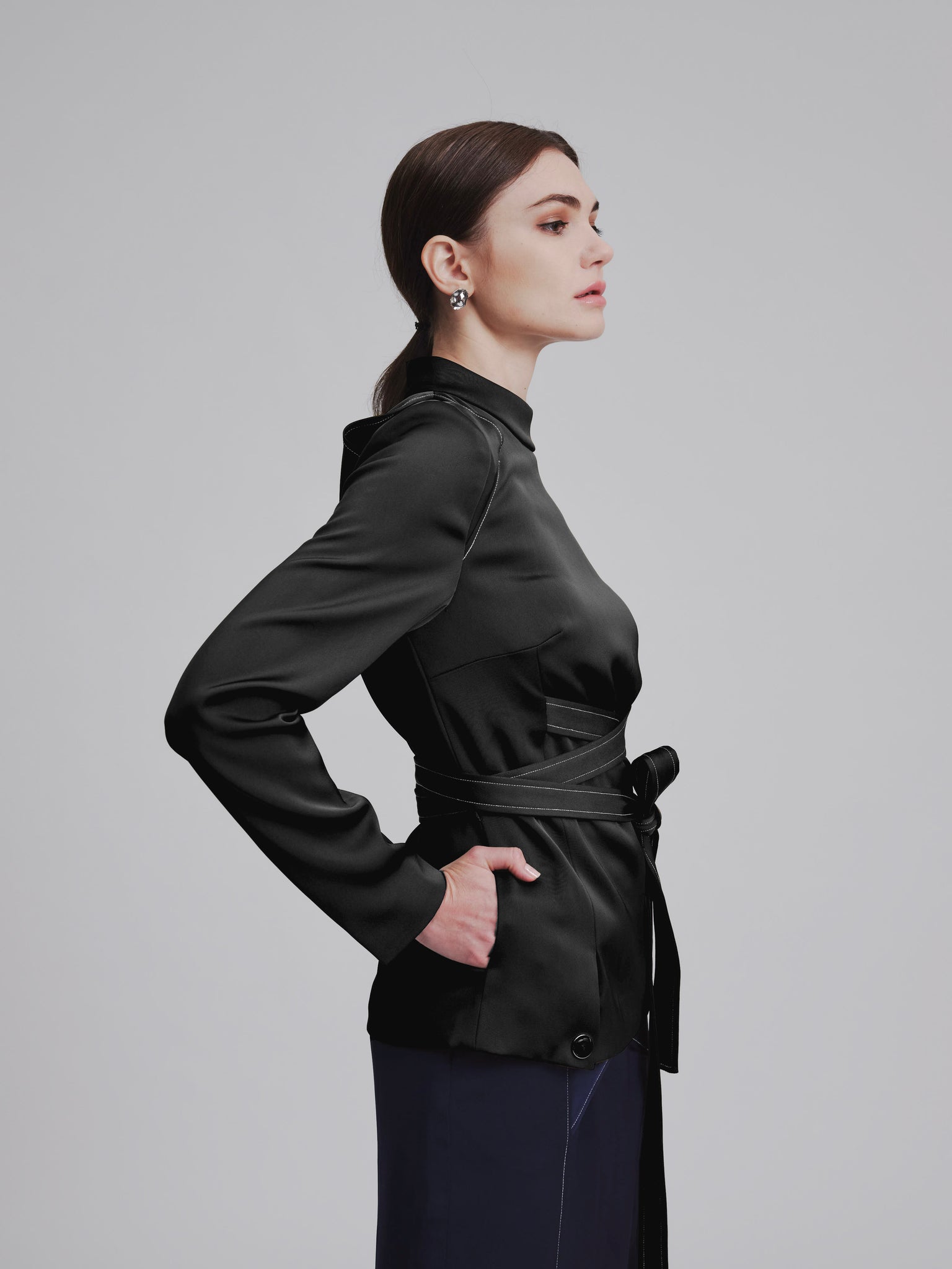 Off Shoulder Belted Blouse Black - whoami