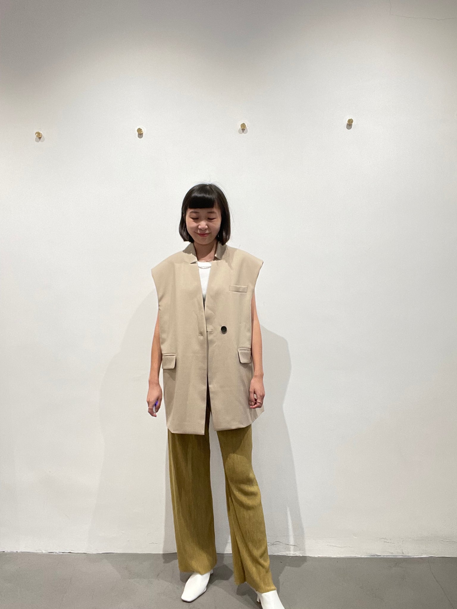 Cool Collarless Vest Jacket Light Beige