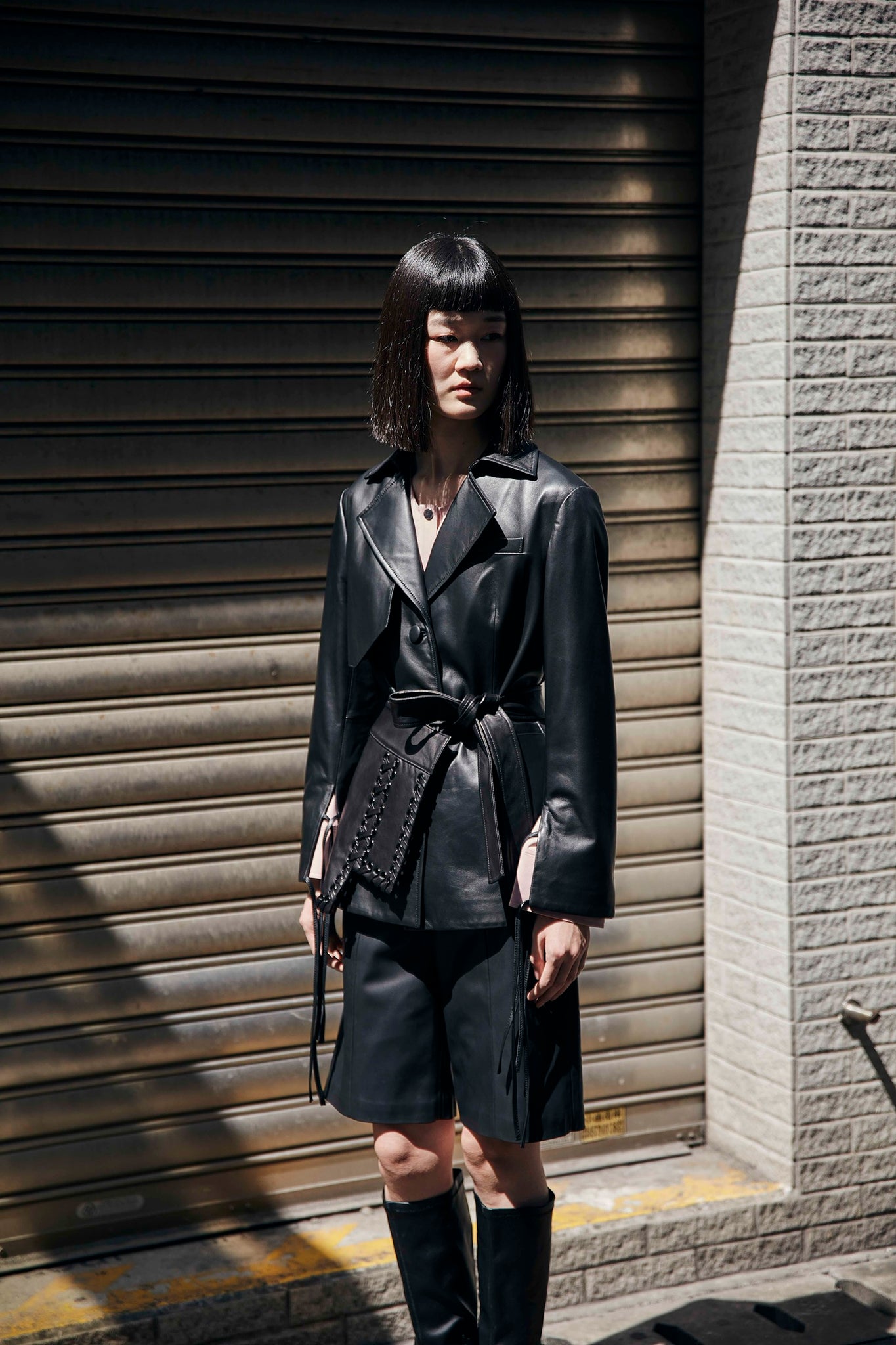 Frills Leather Blazer Black