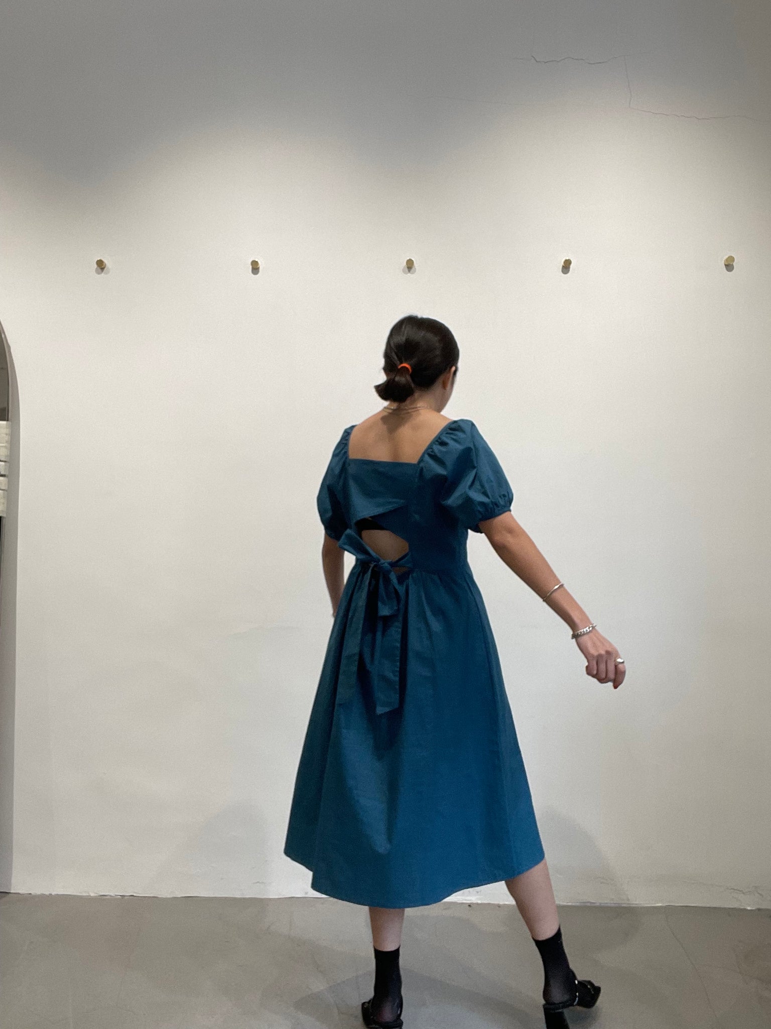 Back Cut Tie Dress Peacock Blue