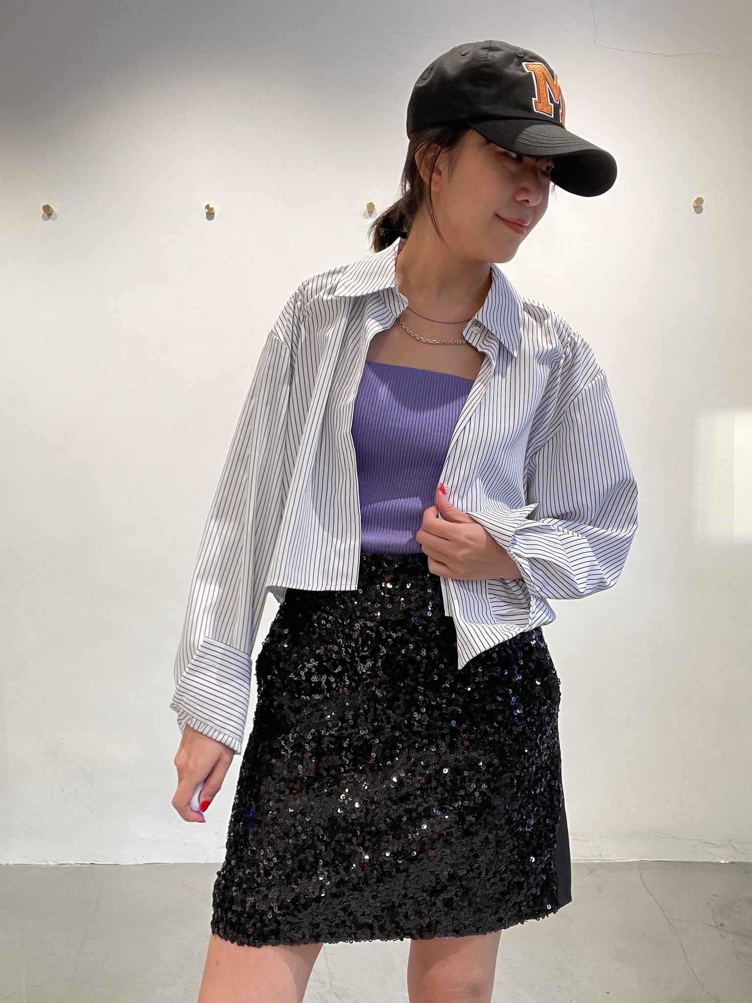 Premium Cropped Strip Shirt White