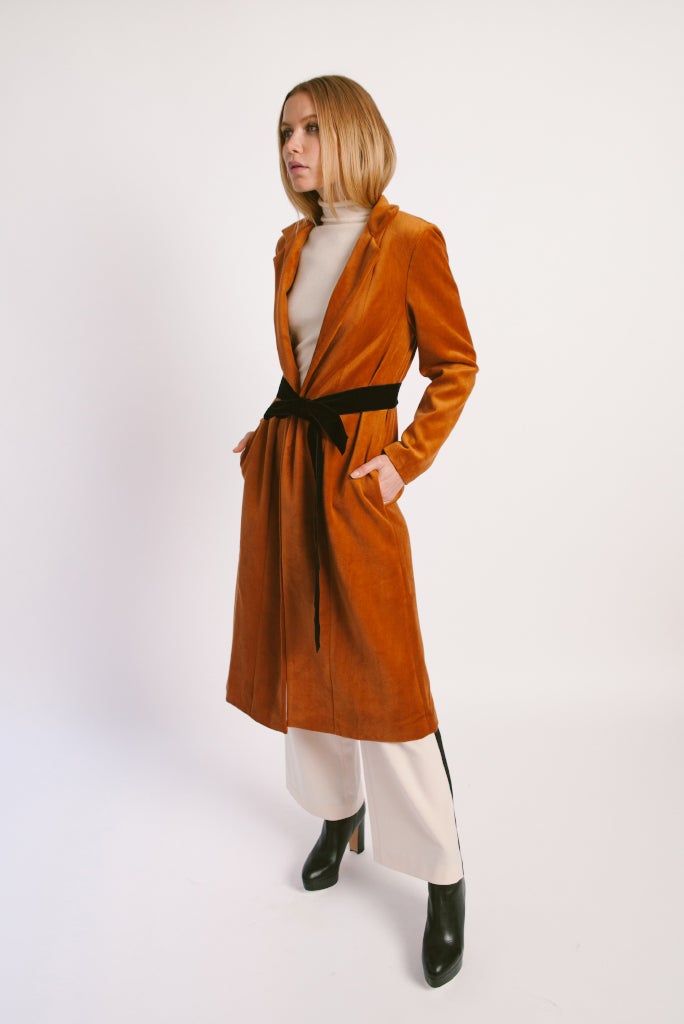 Velvet Back Ruched Roe Coat