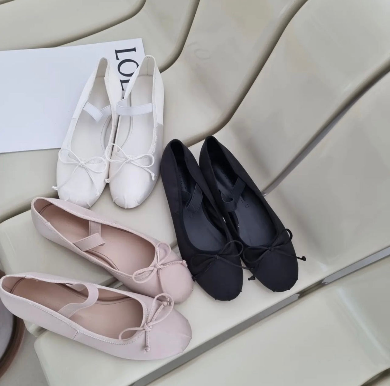Elastic Strap Satin Ballerina Beige