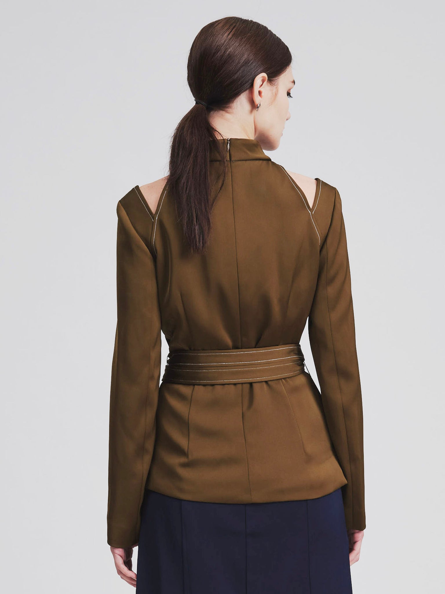 Off Shoulder Belted Blouse Olive - whoami
