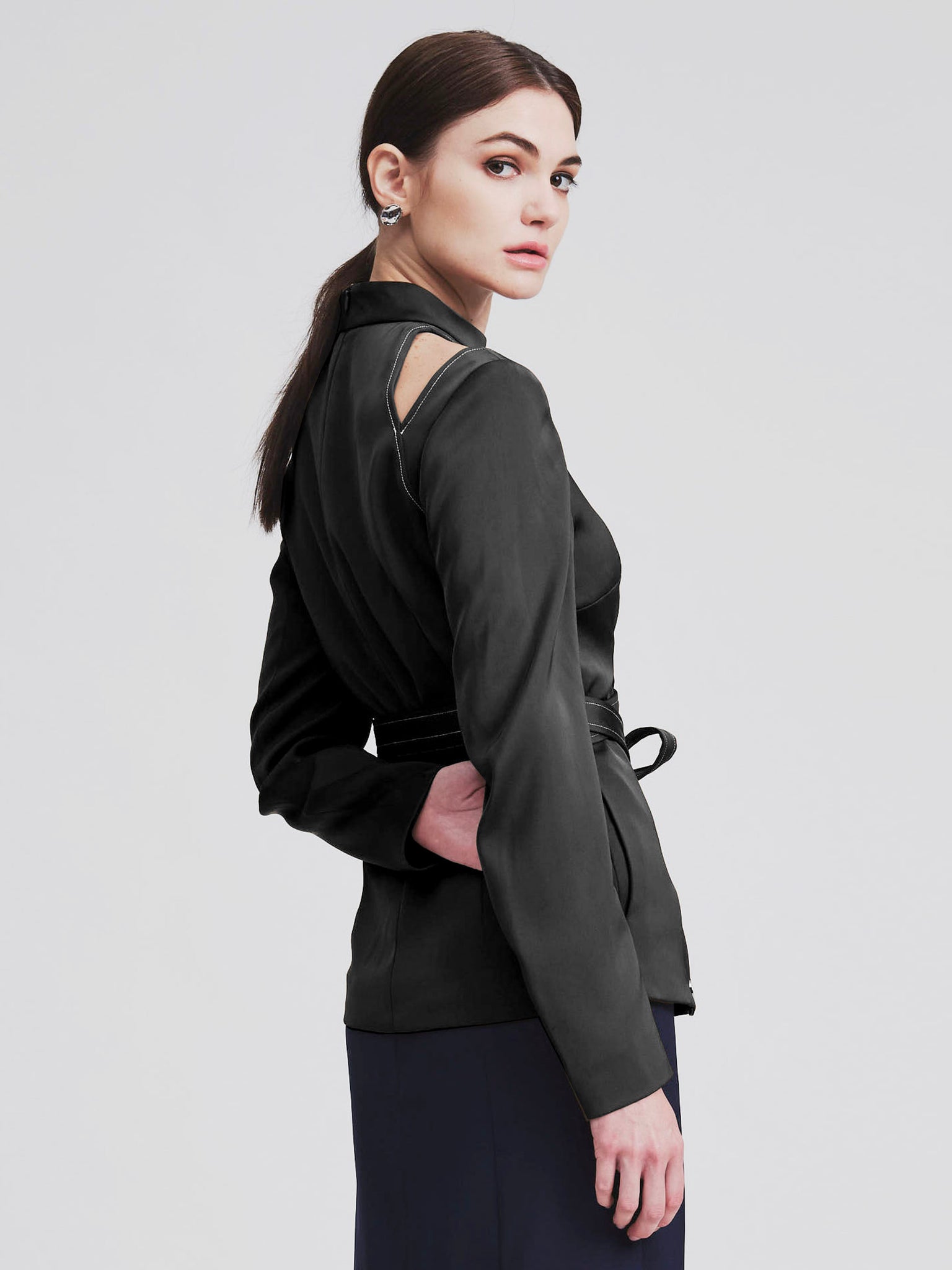 Off Shoulder Belted Blouse Black - whoami