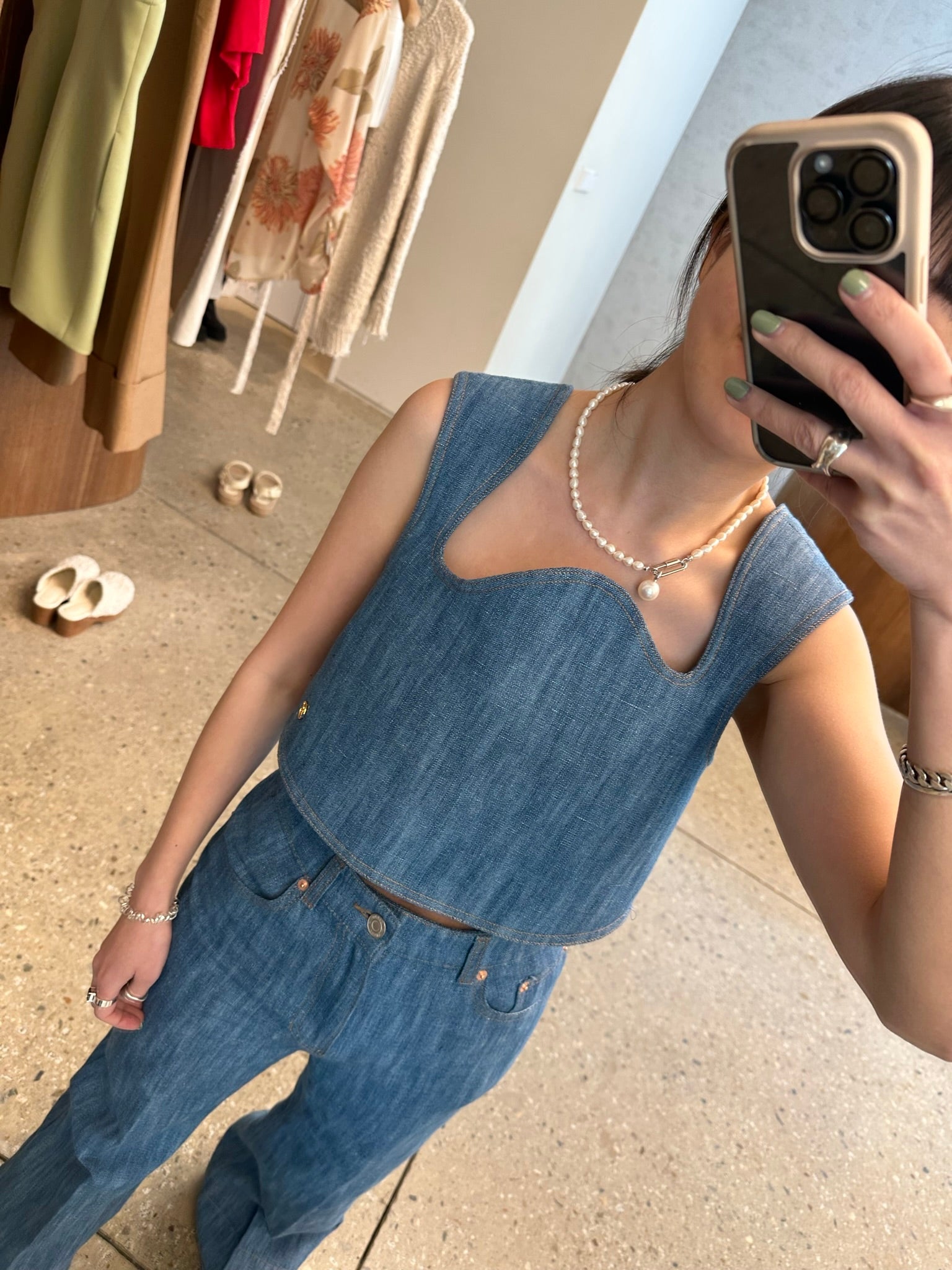 BASTIA COTTON CURVED CROP TOP(BLUE)