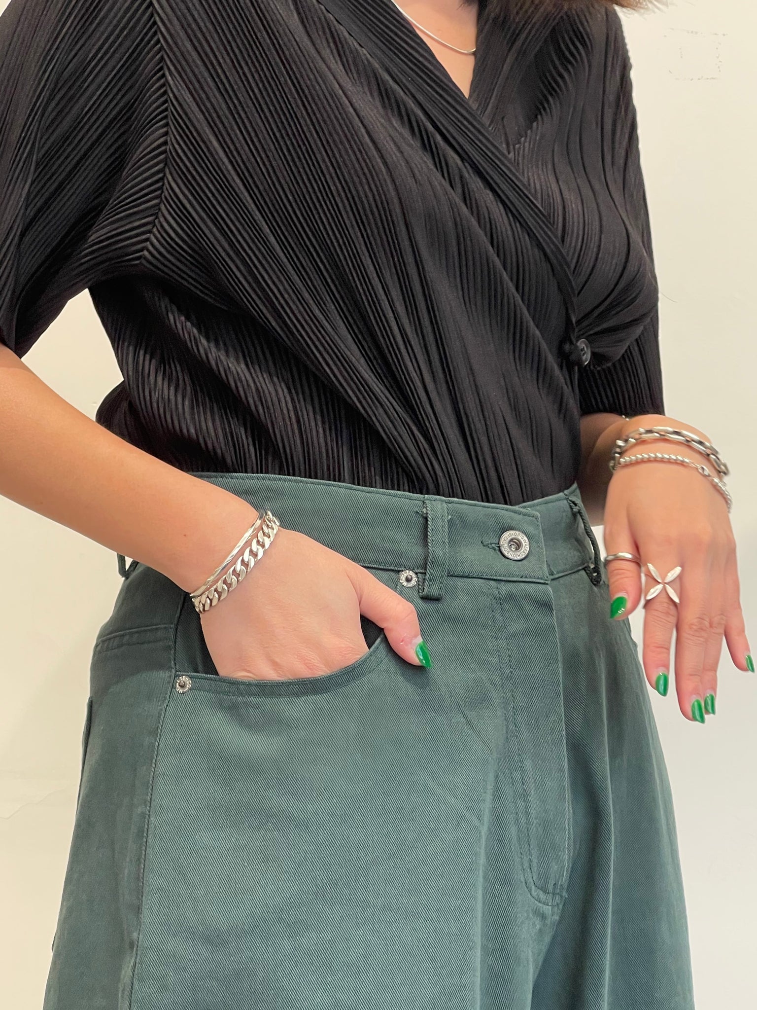 Wide Leg Colour Denim Dark Green