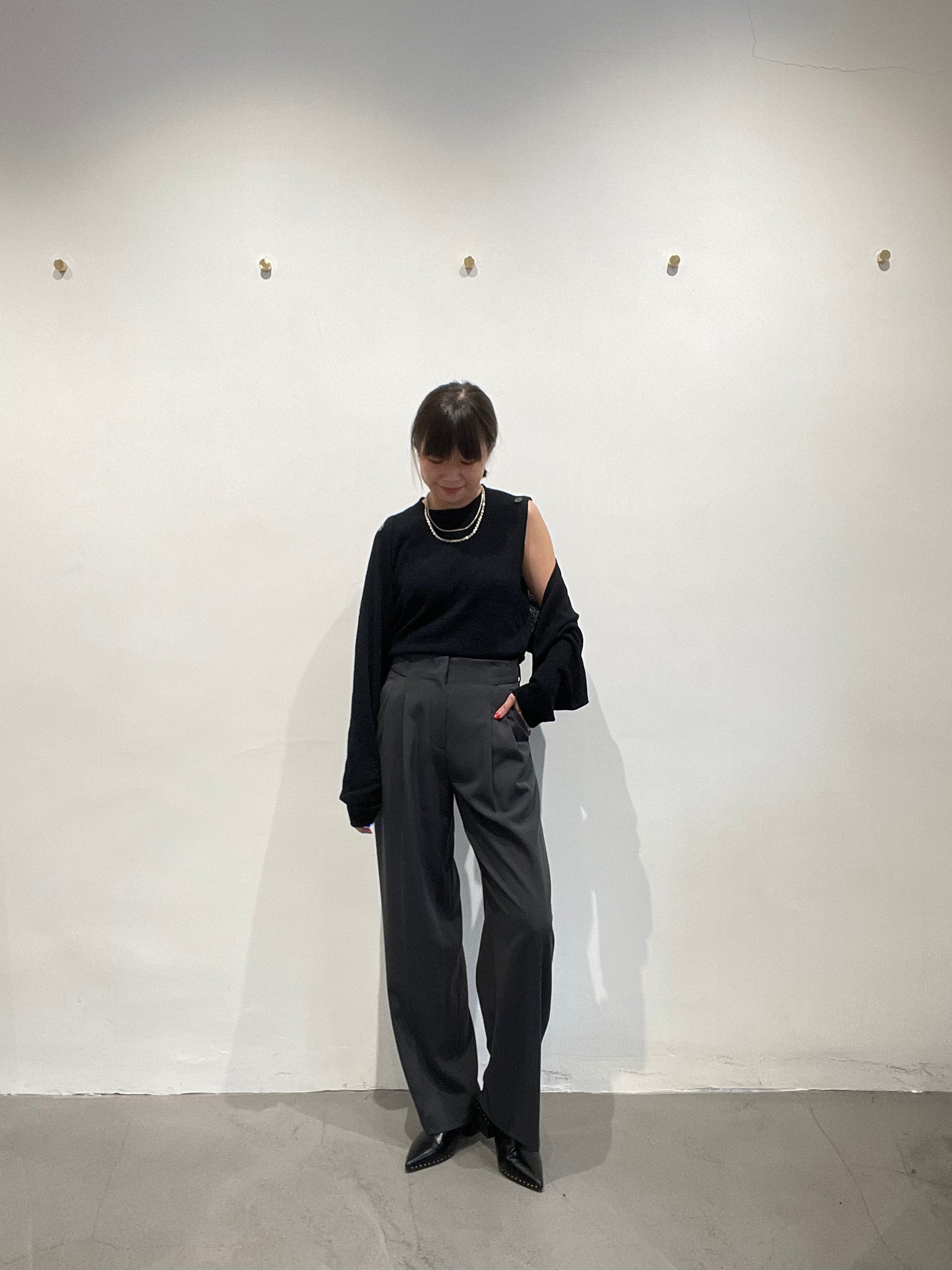 Must have Two Ways Shoulder Button Knit Top Black