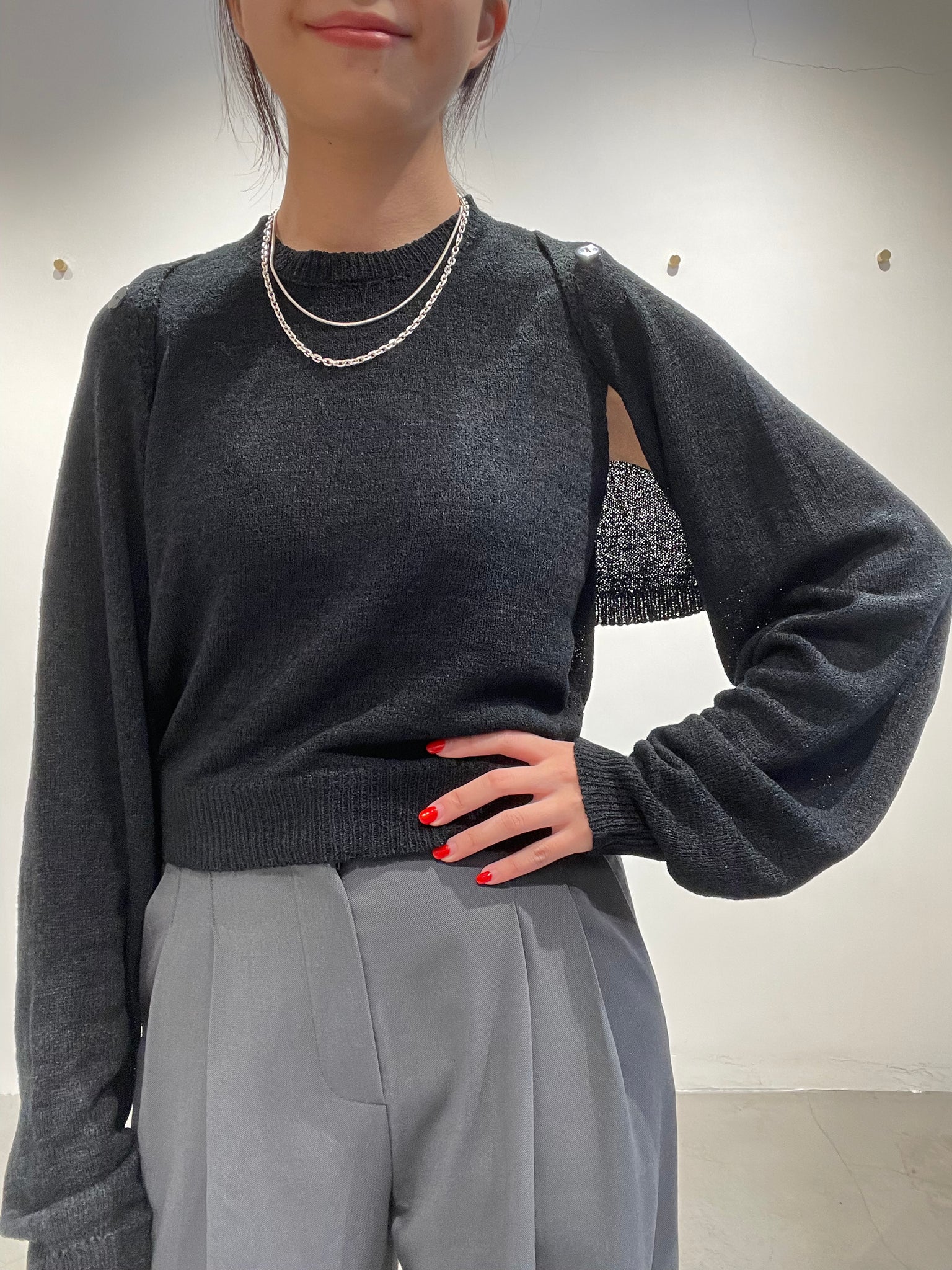 Must have Two Ways Shoulder Button Knit Top Black